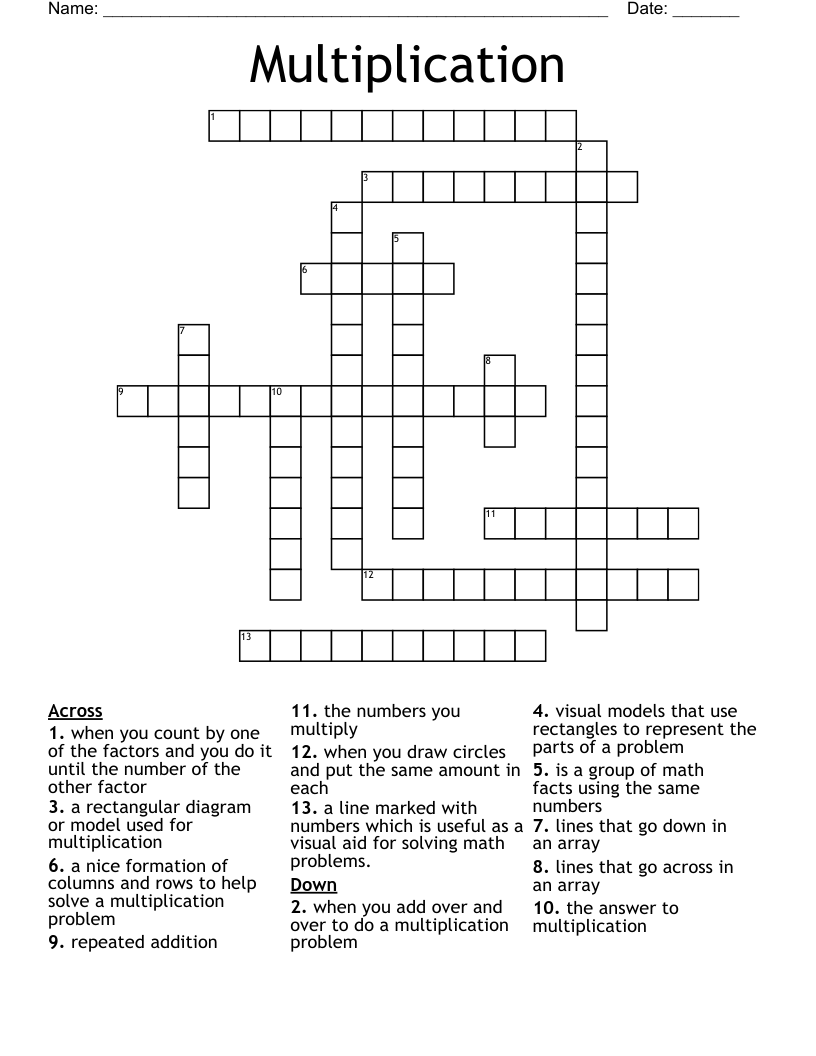 Printable Multiplication Crossword Puzzles