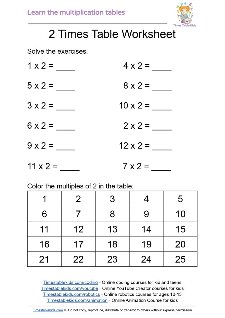 Printable Times Table Worksheet