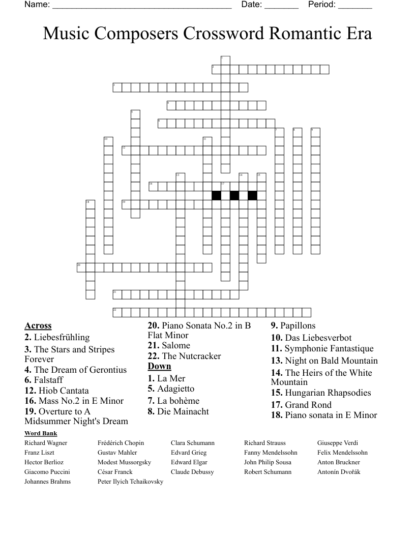 Free Music Crossword Puzzles