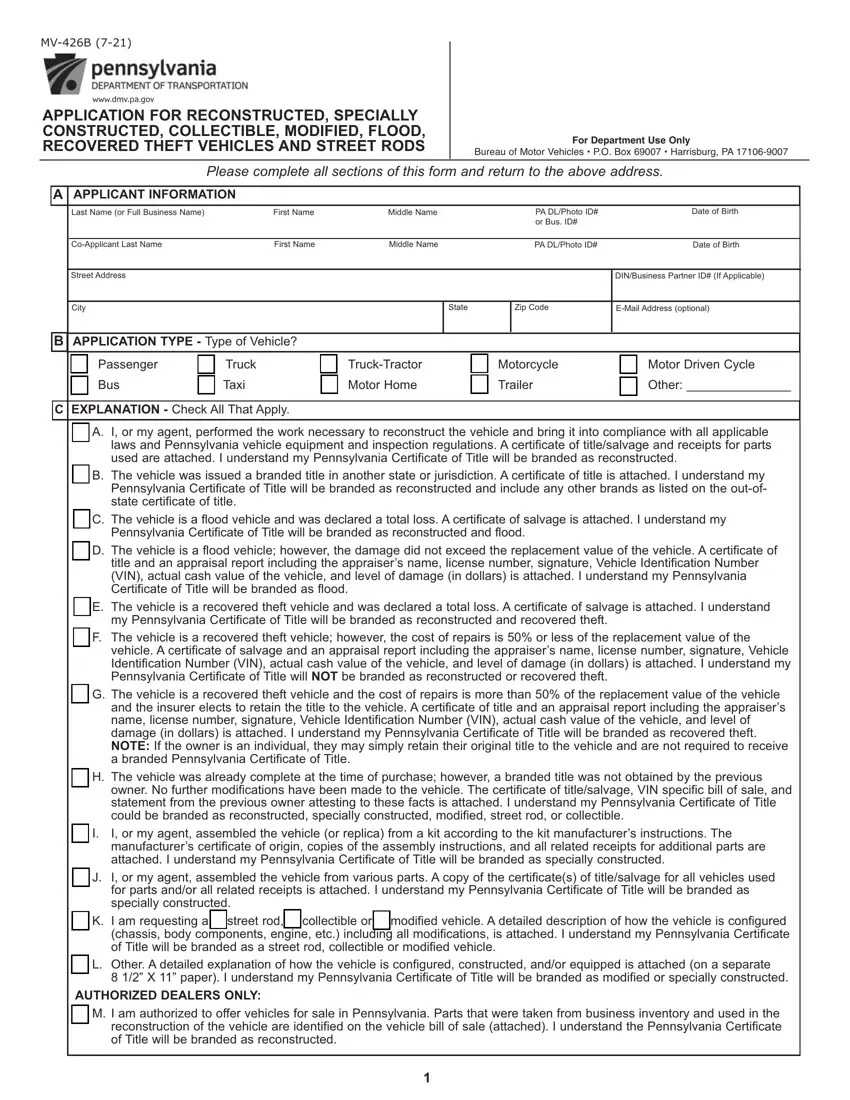 Mv 426B Pa Form Fill Out Printable PDF Forms Online
