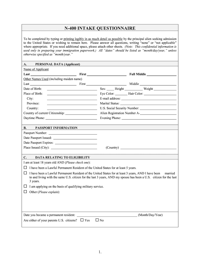 N 400 Form Fill Online Printable Fillable Blank PdfFiller