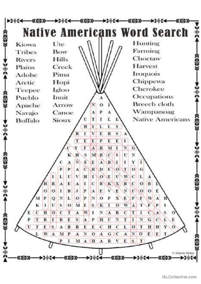 Native Americans Word Search Puzzle English ESL Worksheets Pdf amp Doc