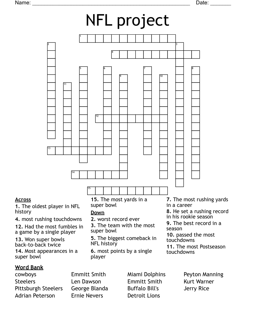 NFL Project Crossword WordMint NFL Project Crossword WordMint