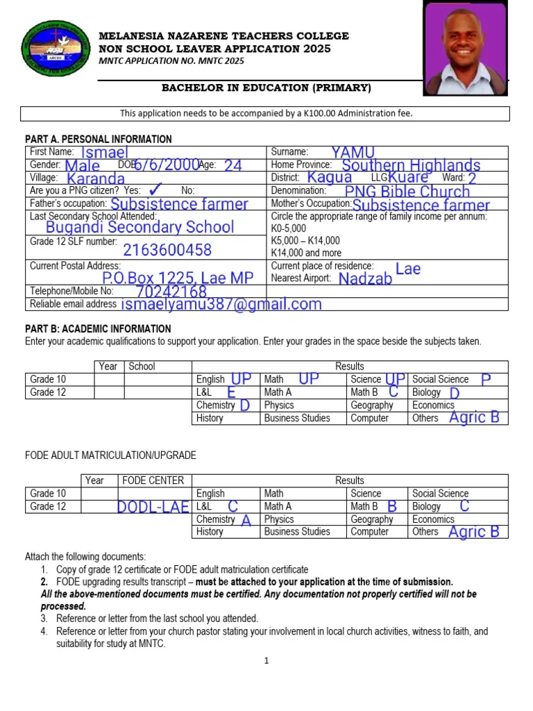 Non School Leaver Application 2025 PDF Bachelor s Degree College