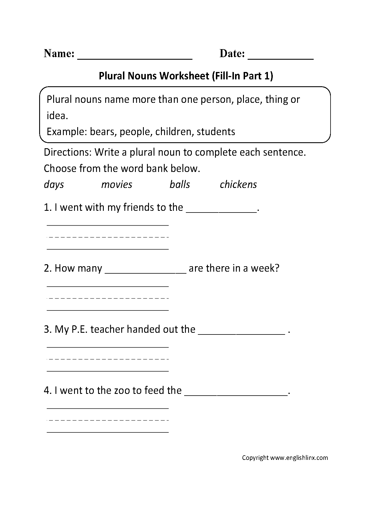 Free Printable Noun Worksheets 4th Grade