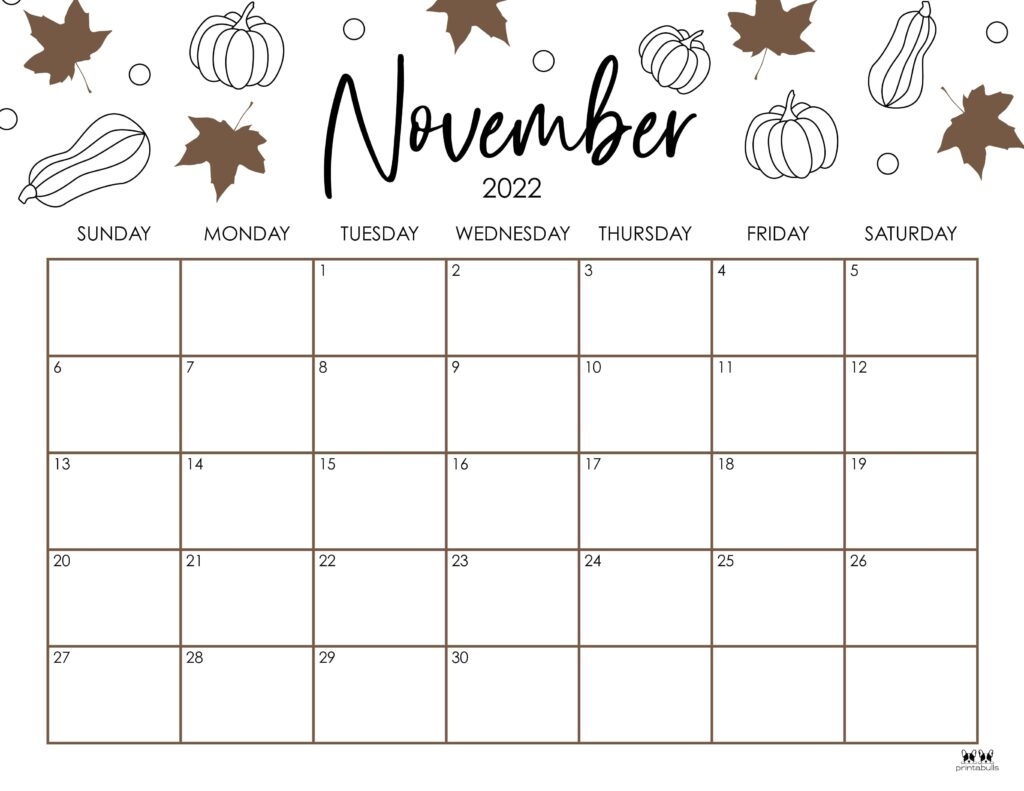 November 2022 Calendars 50 FREE Printables Printabulls