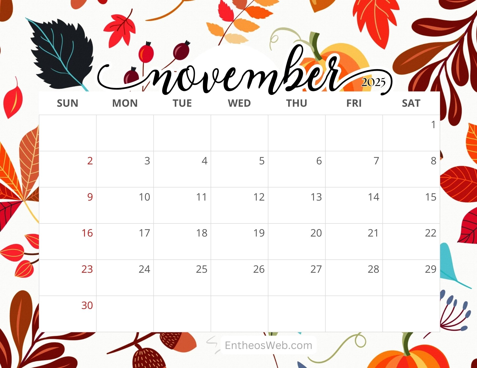 Free November Printable Calendar