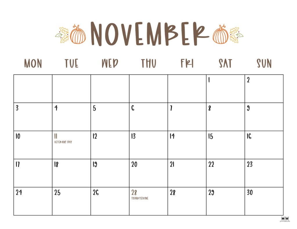 November 2025 Calendars 107 FREE Printables Printabulls