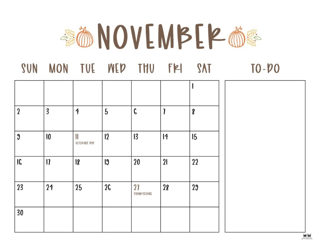 November 2025 Calendars 107 FREE Printables Printabulls