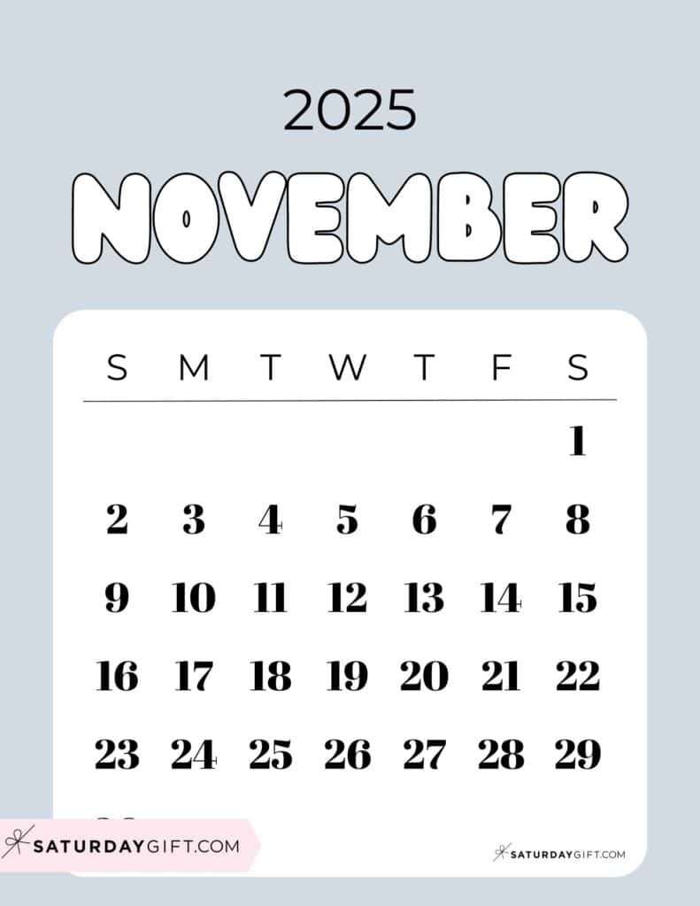 November 2025 Calendars 23 Cute Free Printable PDFs SaturdayGift