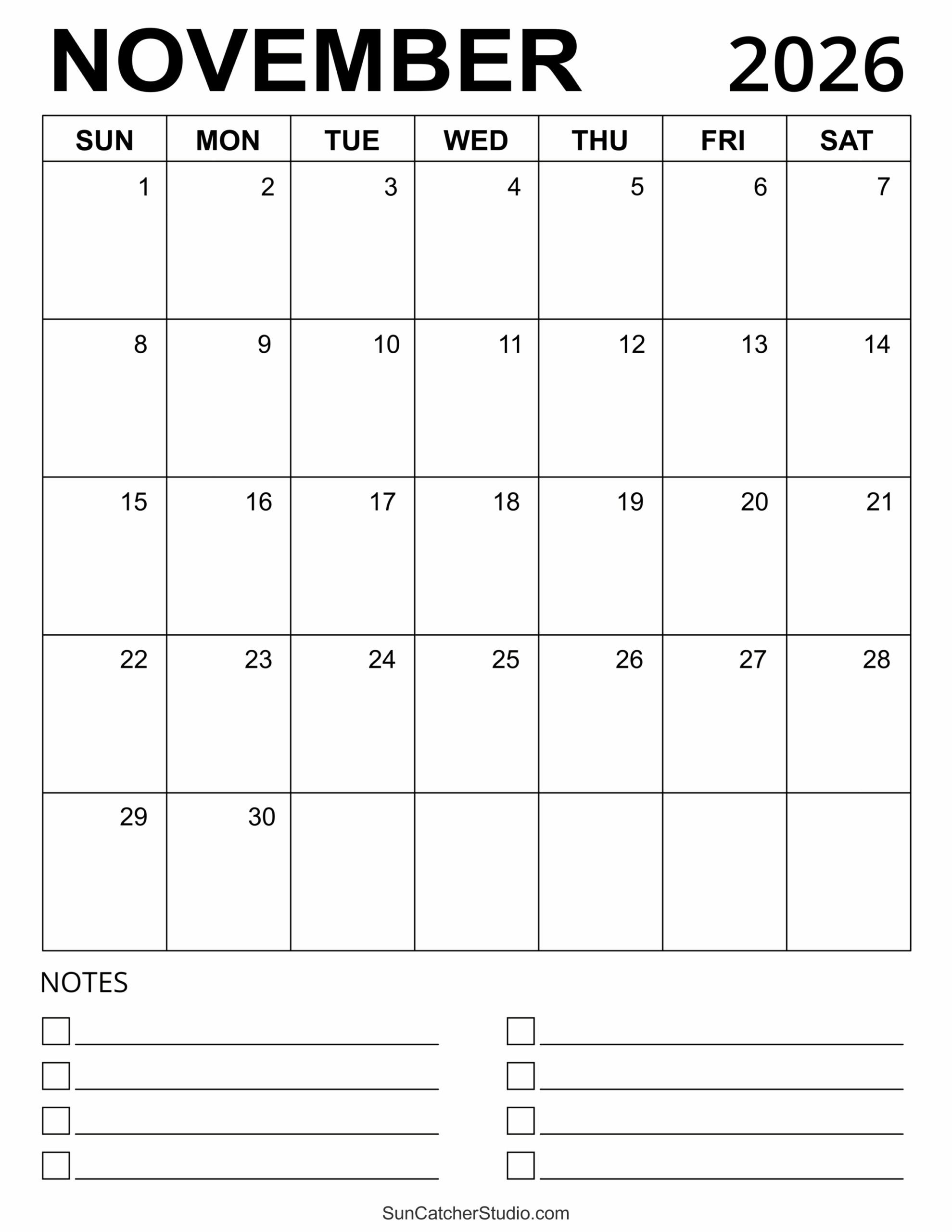 November 2026 Blank Calendar Printable Free