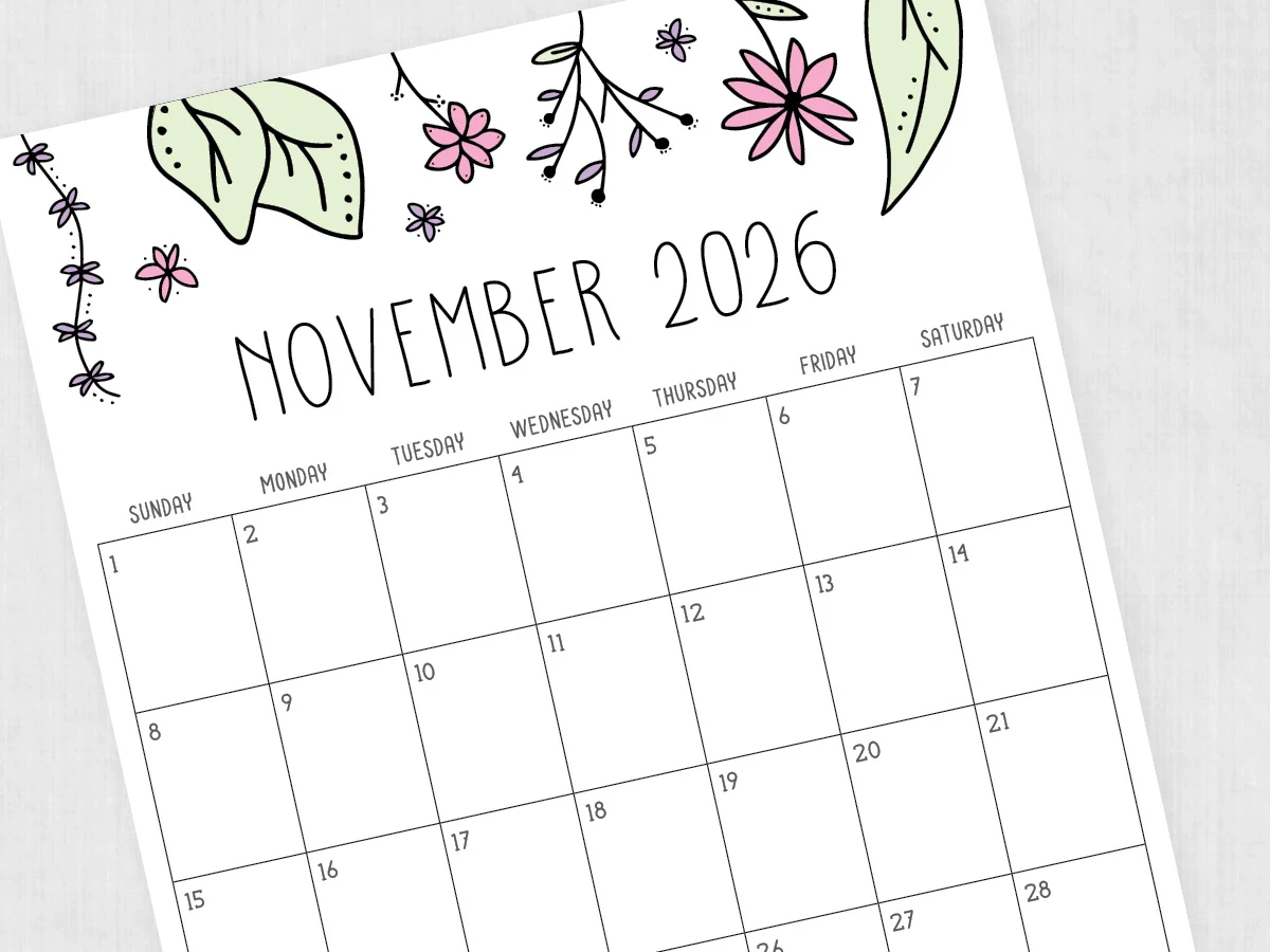 November 2026 Printable Calendar Girly