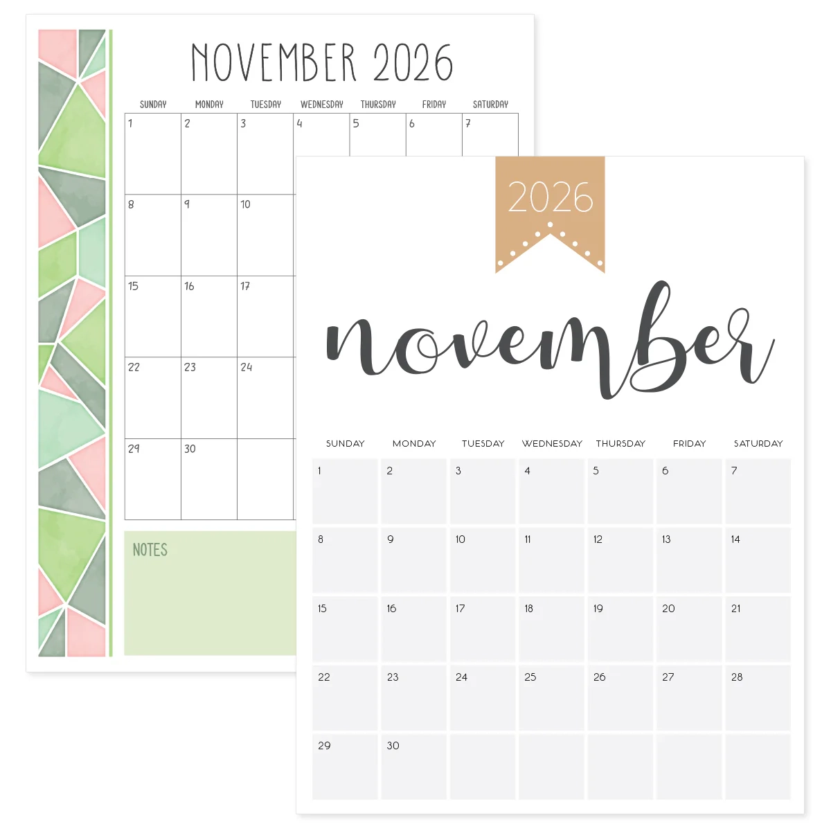 November 2026 Calendar Printables