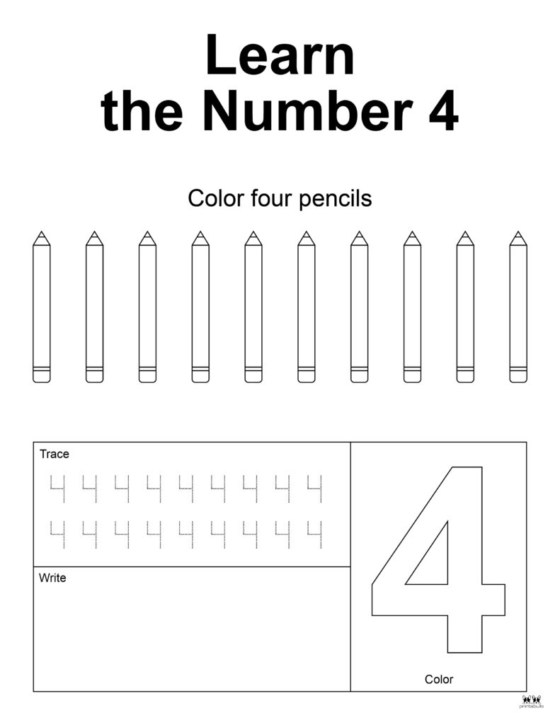 Free Printable Number 4 Worksheets