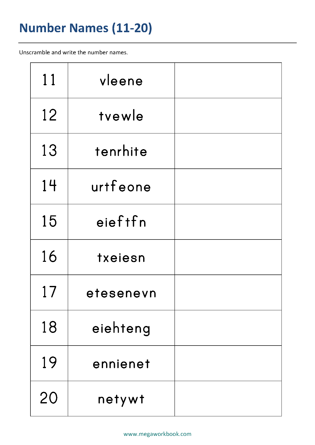 Free Printable Number Words Worksheets 1 20