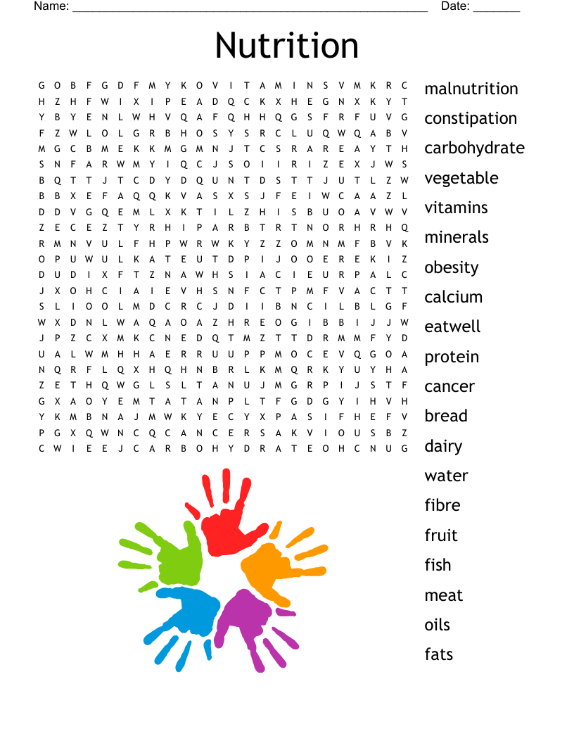 Nutrition Word Search Printable