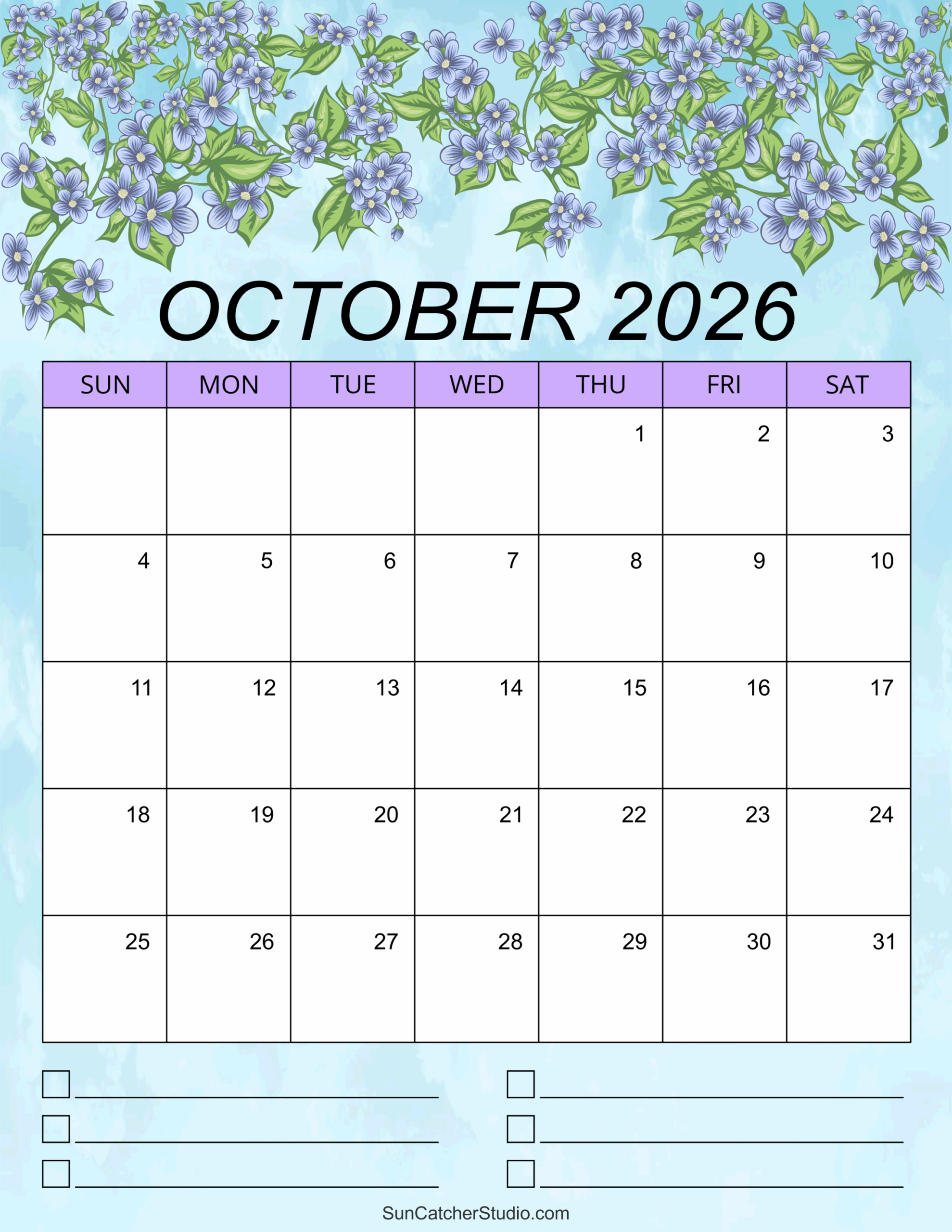 Blank October Printable Calendar 2026