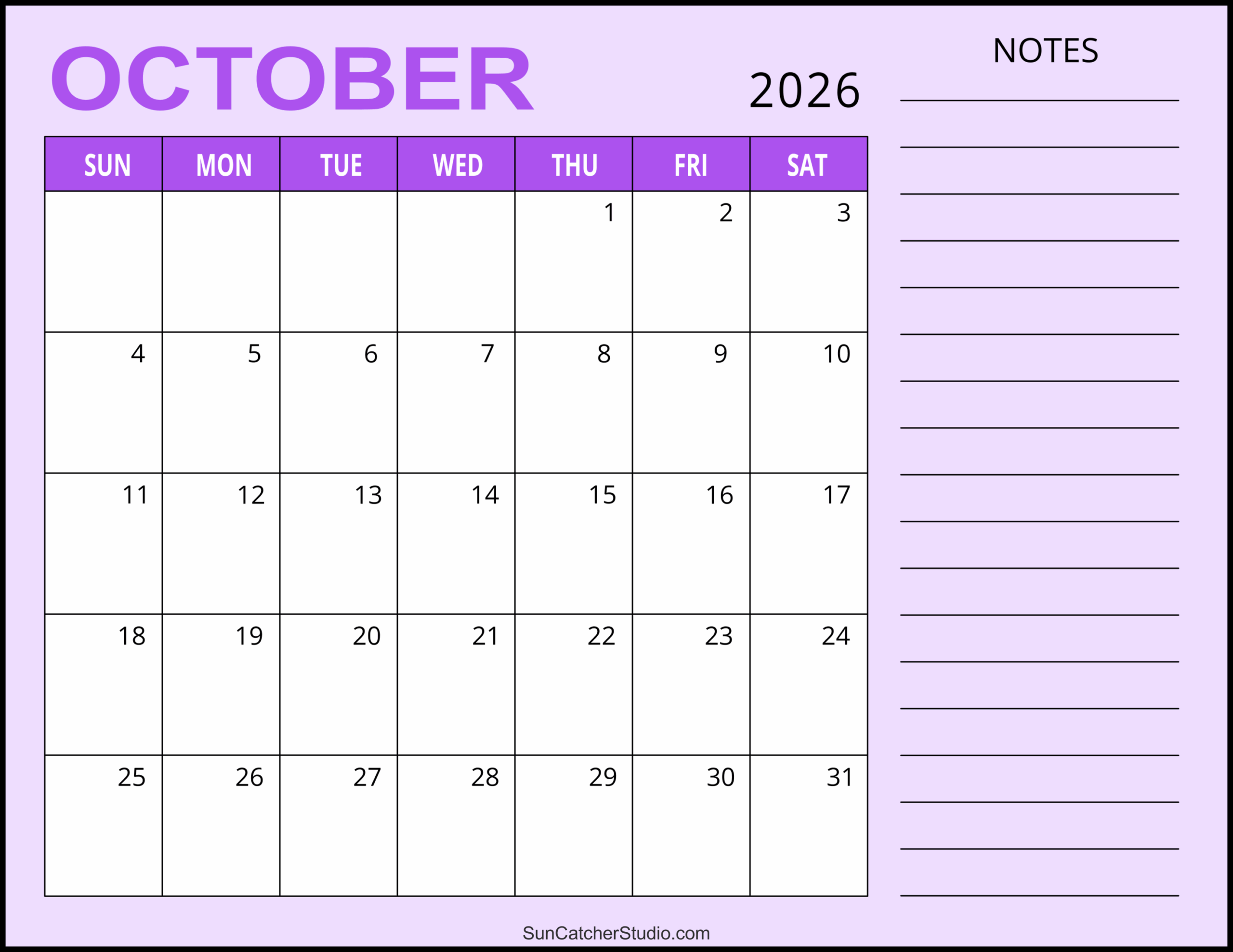 October 2026 Calendar Blank Calendar Pages