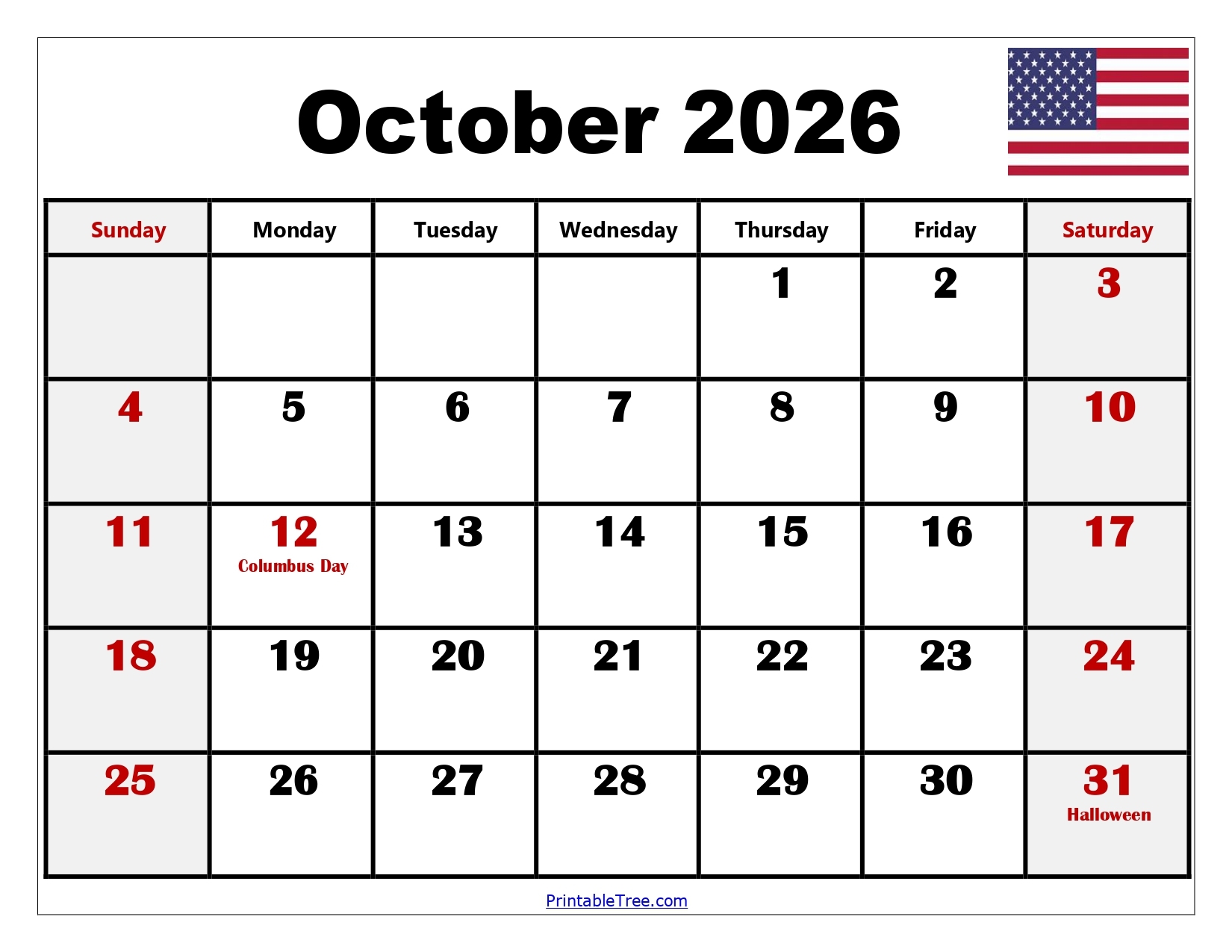 Printable Calendar 2026 October November December