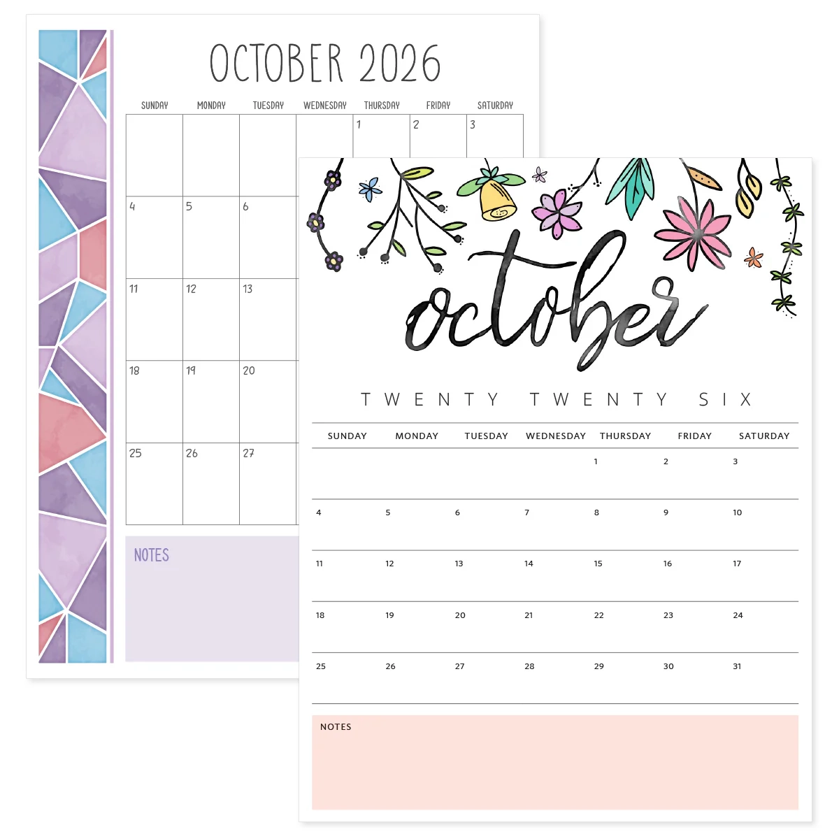 Blank October 2026 Calendar Cute