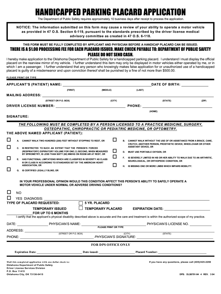 Oklahoma Handicap Placard Fill Out amp Sign Online DocHub