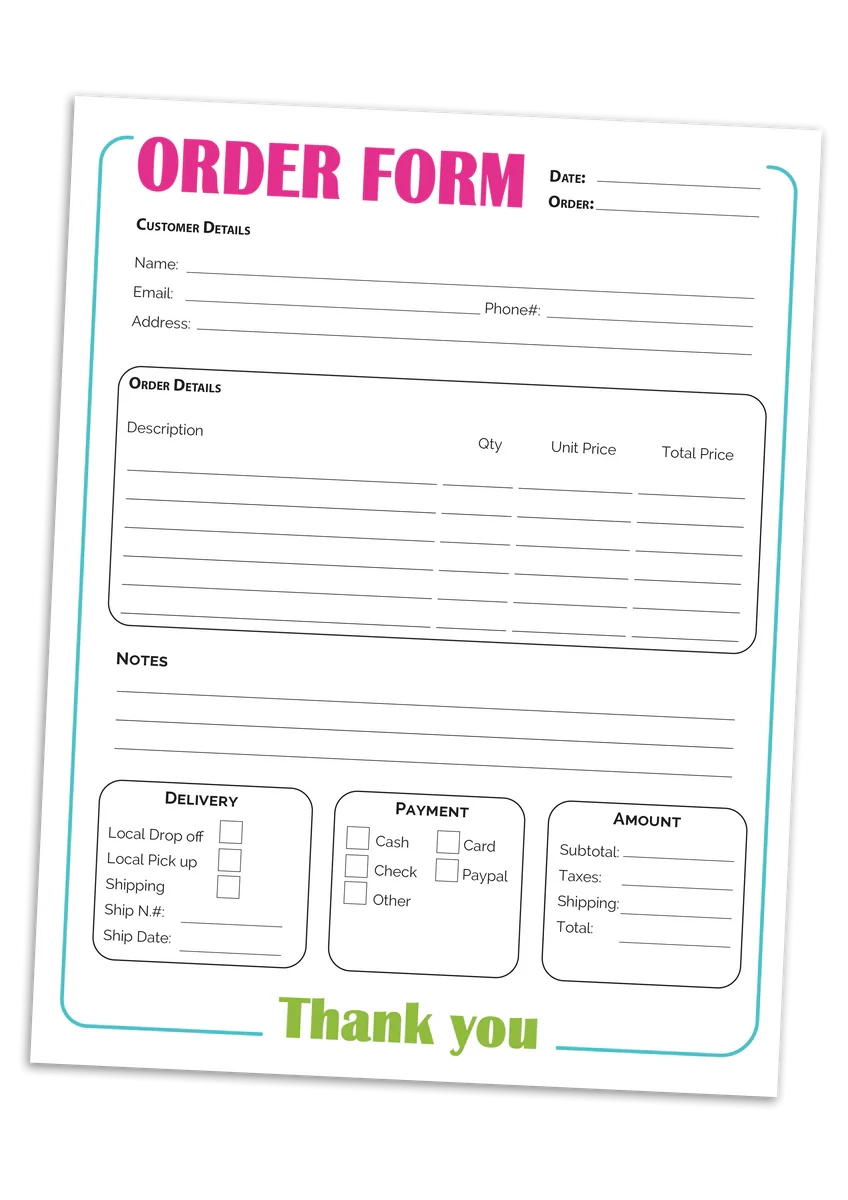 Order Form Template 2 Versions 