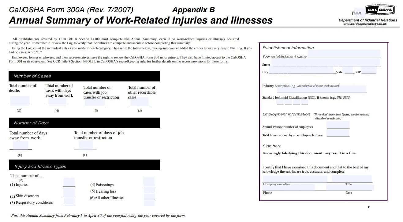 Printable Form 300 And 300a
