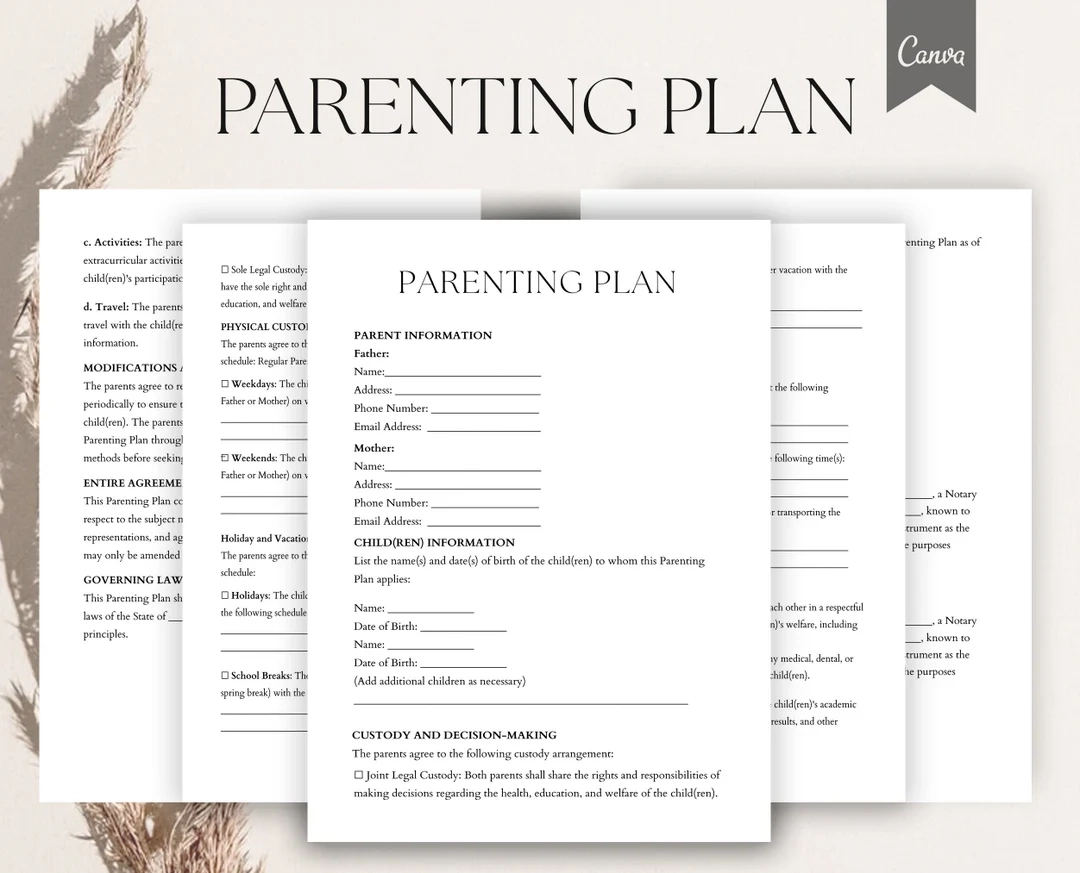 Parenting Plan Template Editable Parenting Plan Form Child 