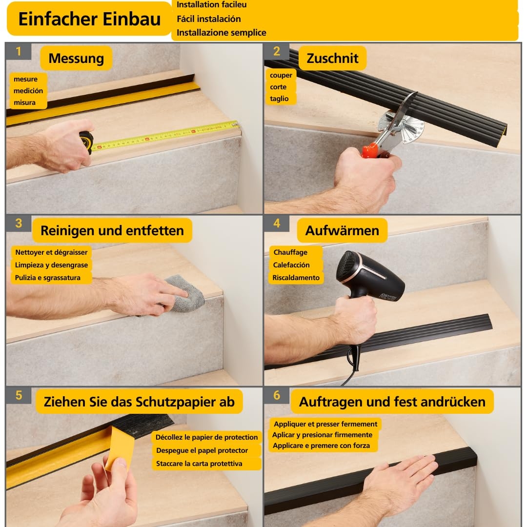 PerfectPVC PVC Treppenkantenprofil Selbstklebend 65x40mm 1 80m 