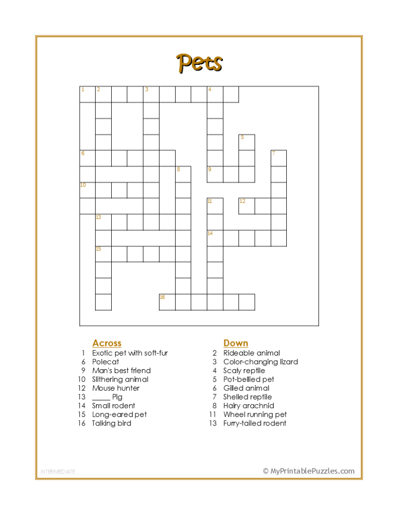Animal Printable Crossword Puzzles