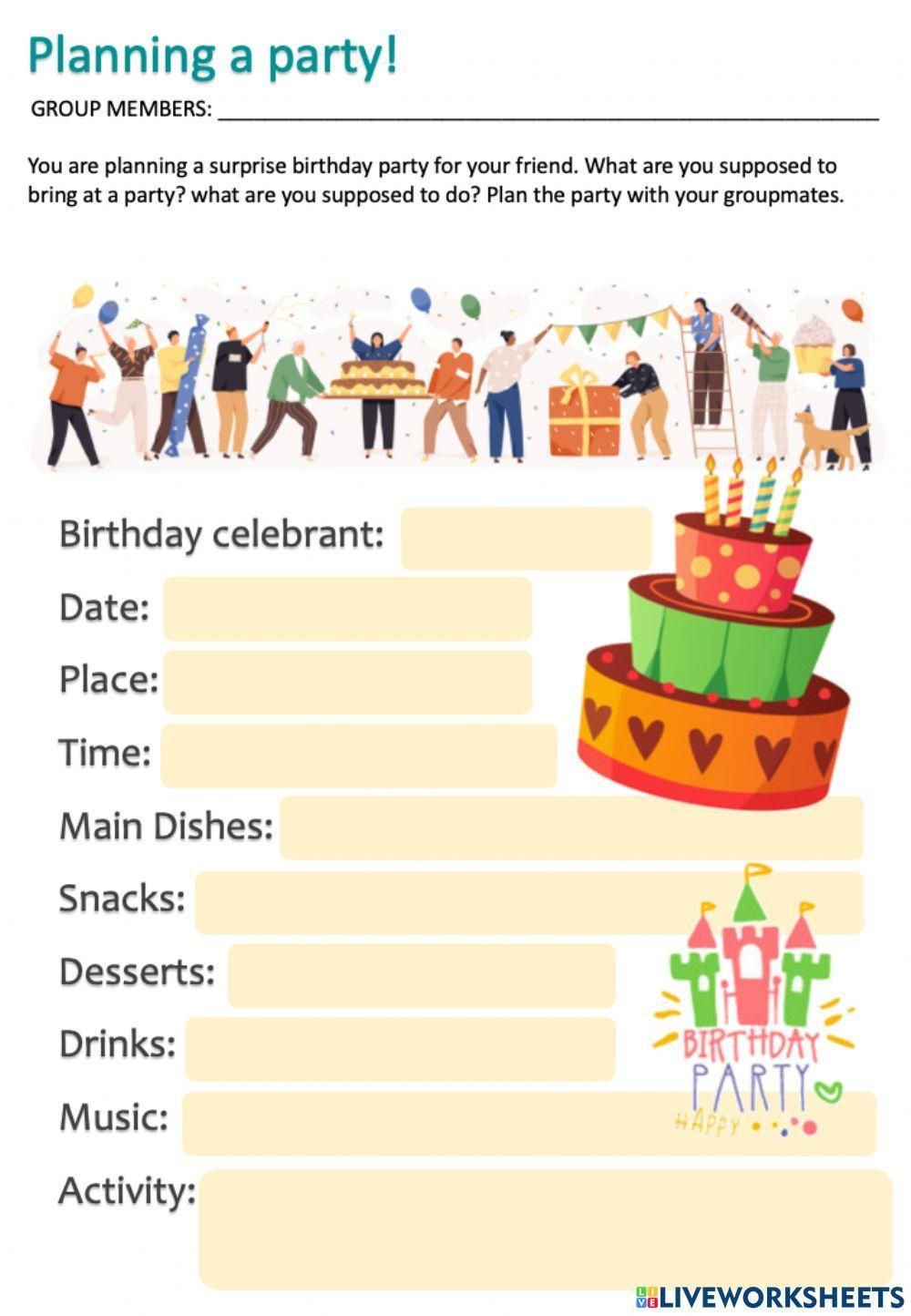 Plan A Party Free Interactive Worksheets 1066154