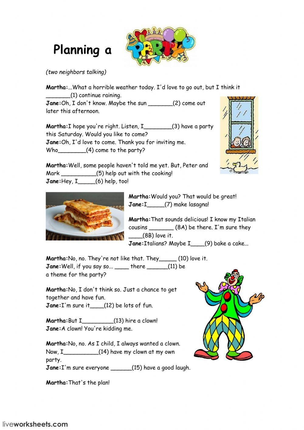 Planning A Party Free Interactive Worksheets 50317