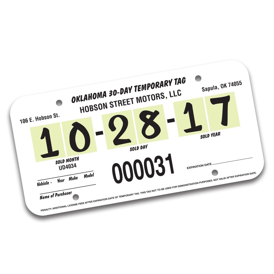 Plate Template Dealer Temp Tags Temp Tag License Plate Plastic 