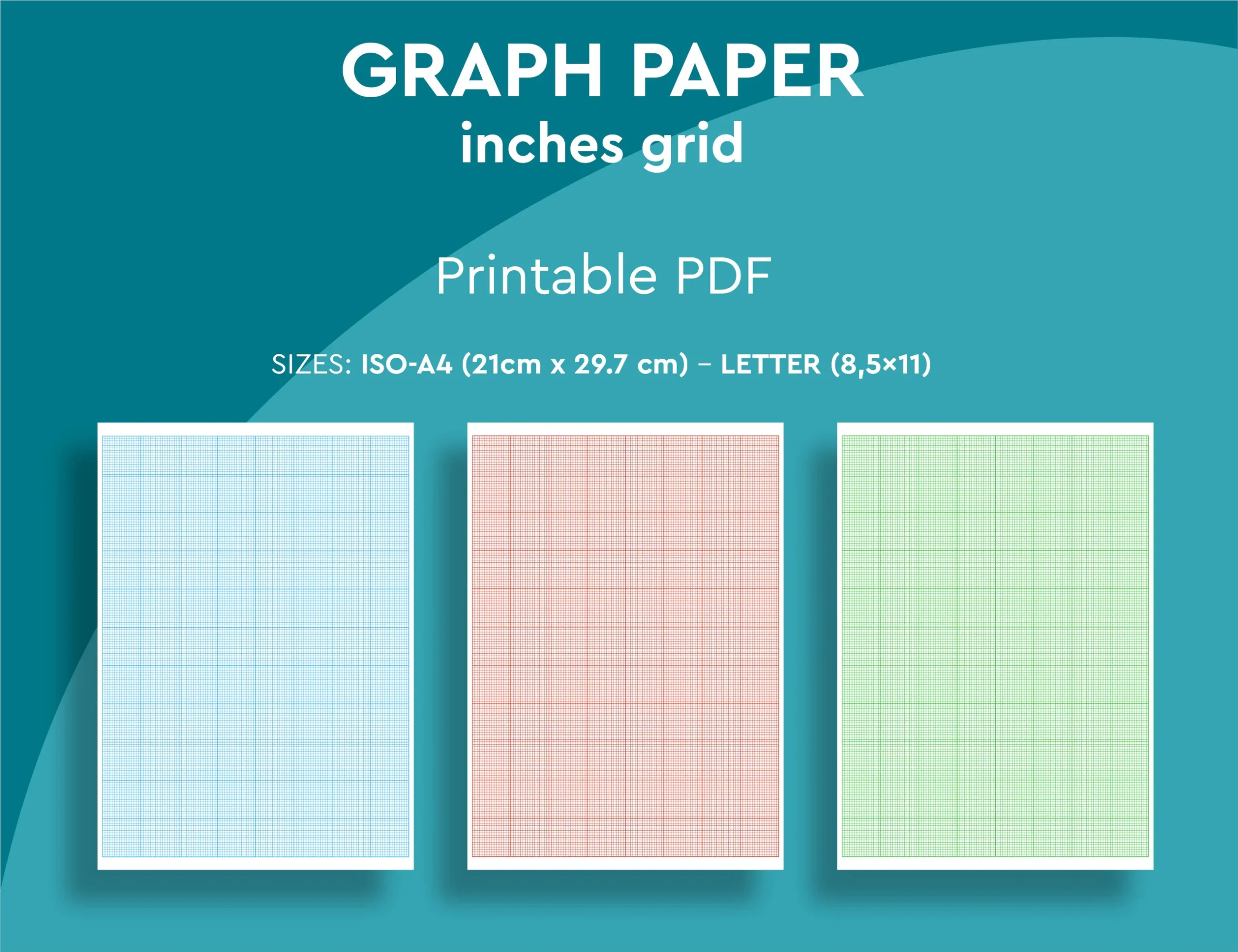 Printable 1 x 1 Grid GRAPH PAPER Inches Grid 3 Different Colors 