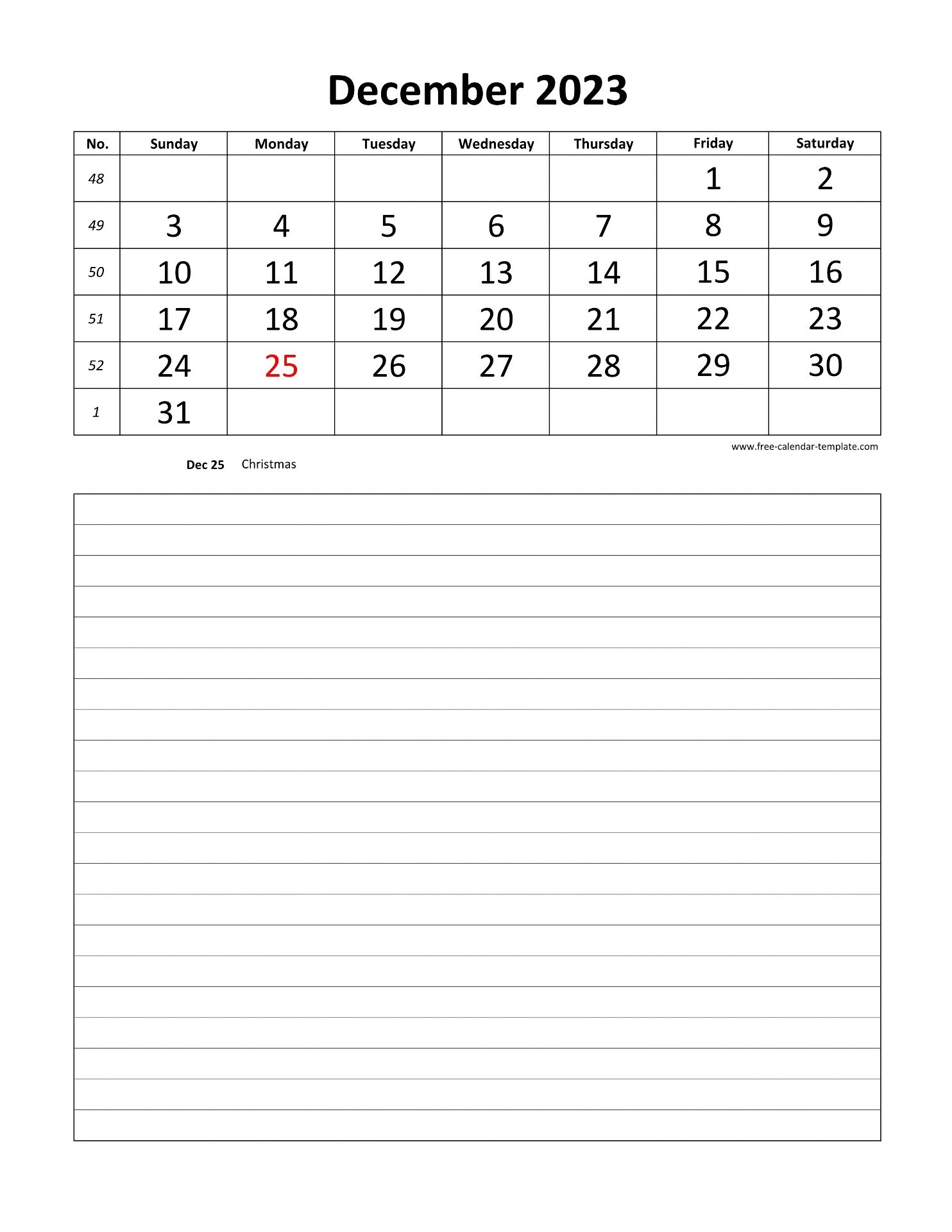 December Daily Calendar Printable