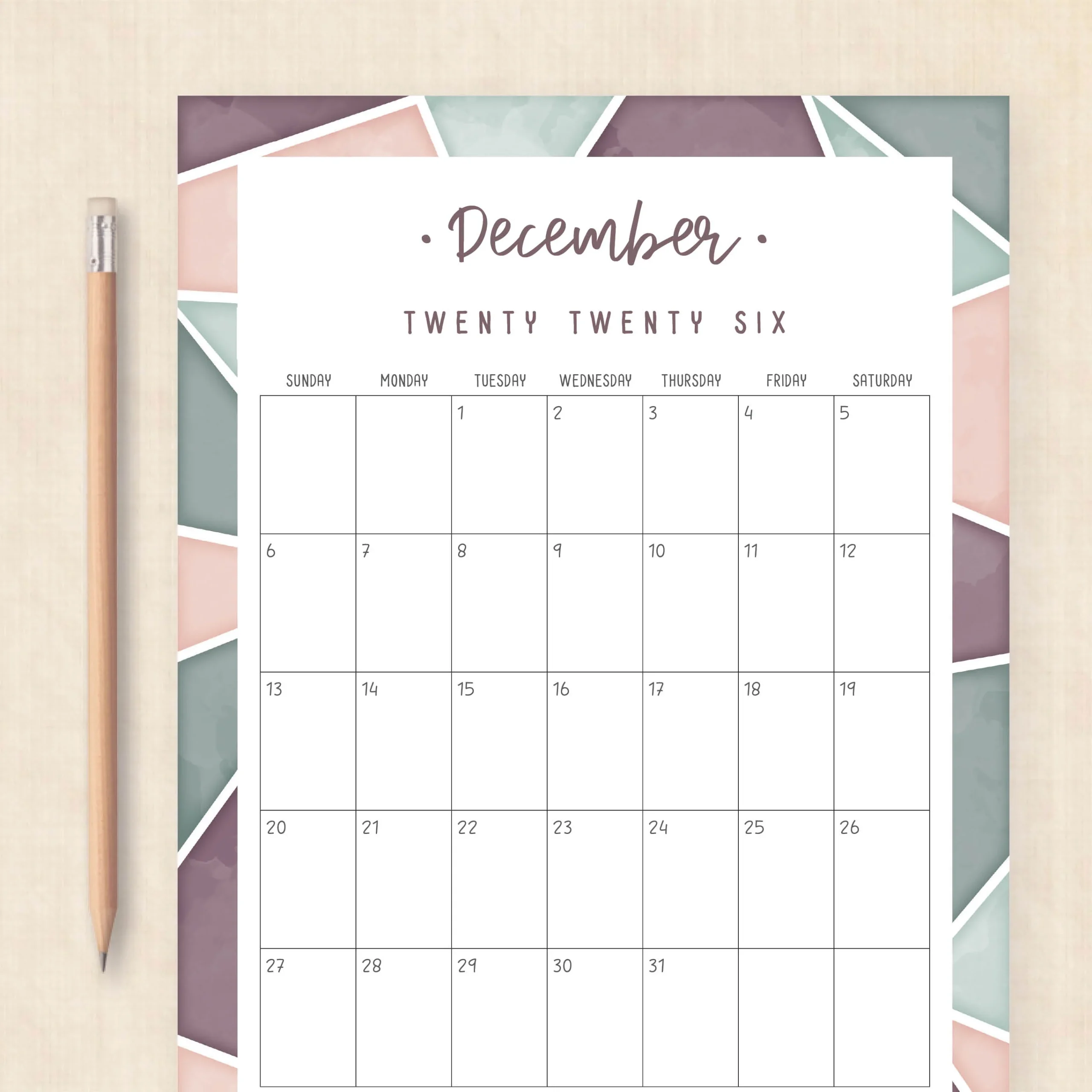 Printable 2026 Calendar Majestic Mosaic