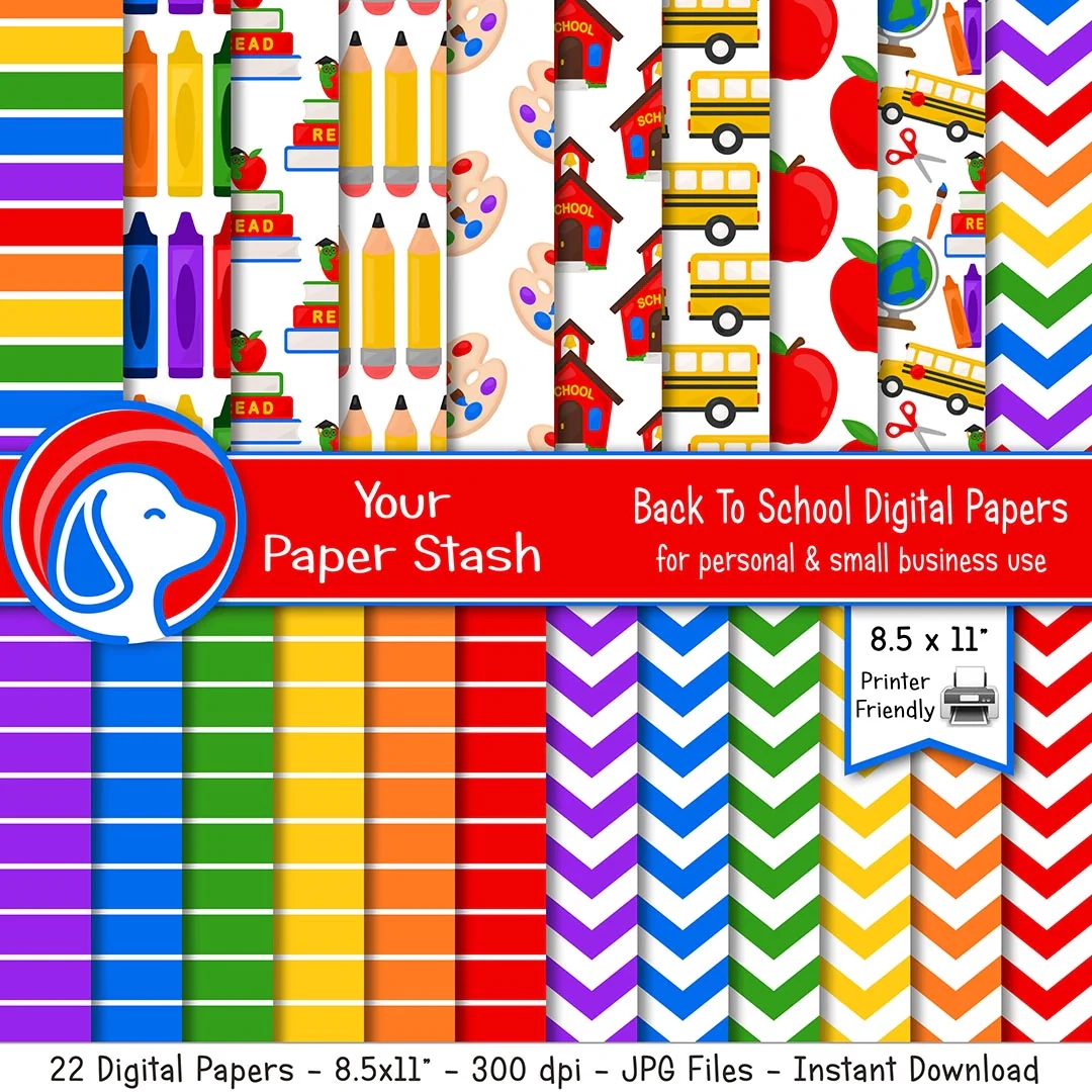 Printable Back To School Digital Papers