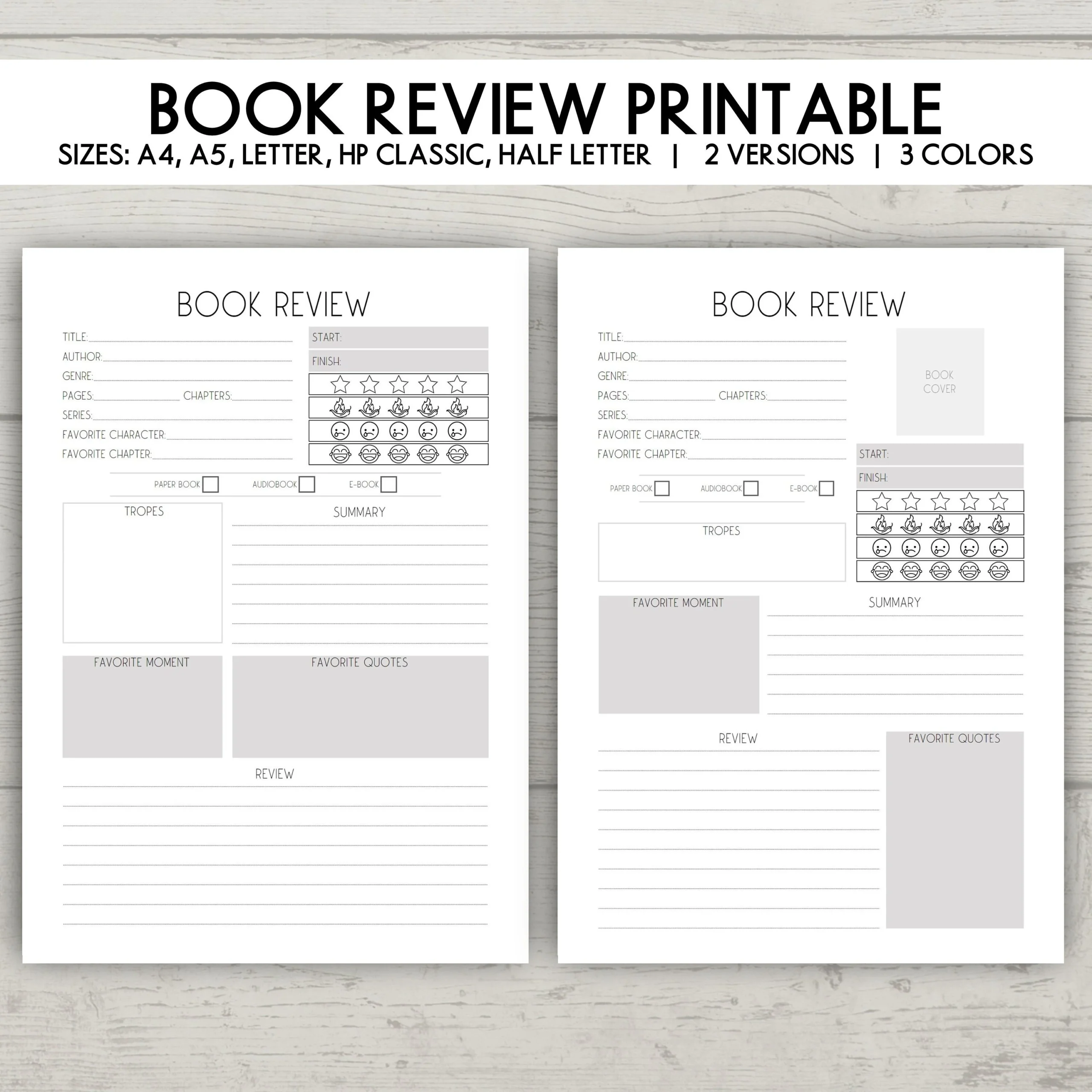 Printable Book Review Template Reading Journal amp Tracker a4 a5 
