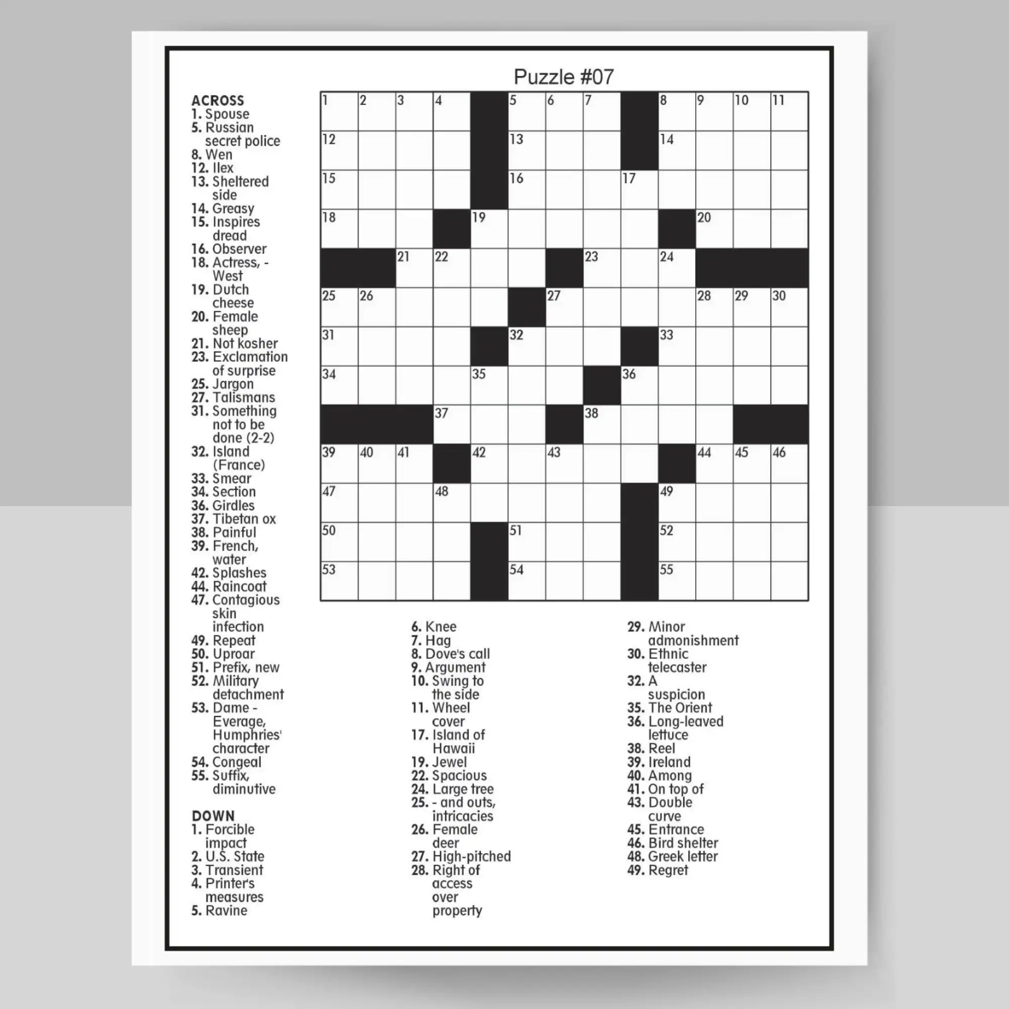 Printable Adult Crossword Puzzles
