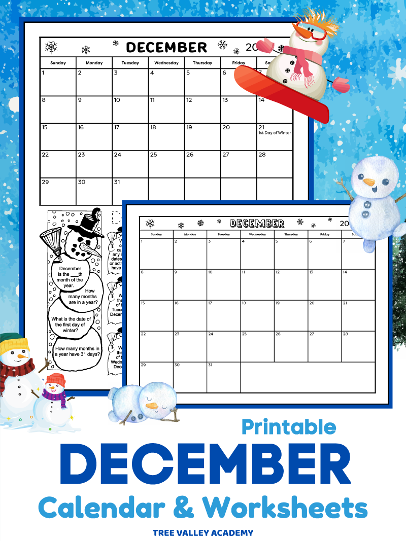 December Printable Calendar For Kids