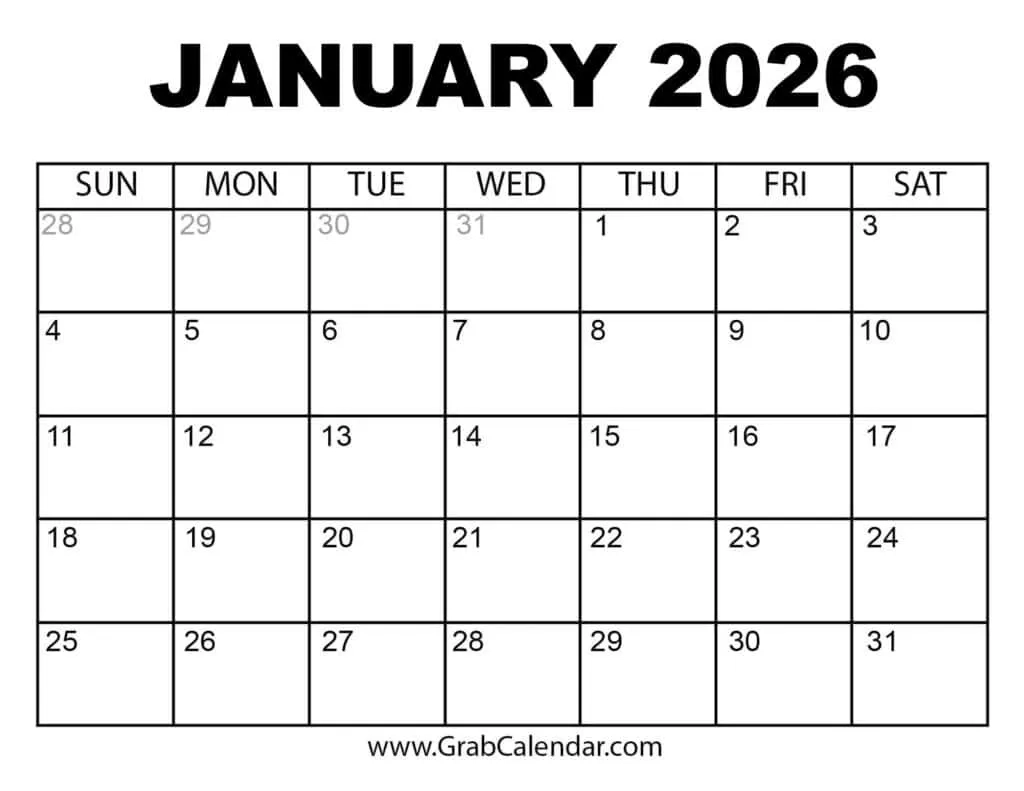 Free Blank Printable January Calendars