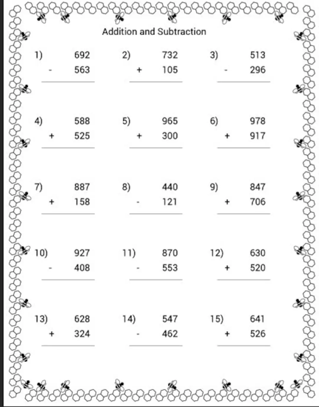 Printable Math Worksheets Addition And Subtraction Homeschool 