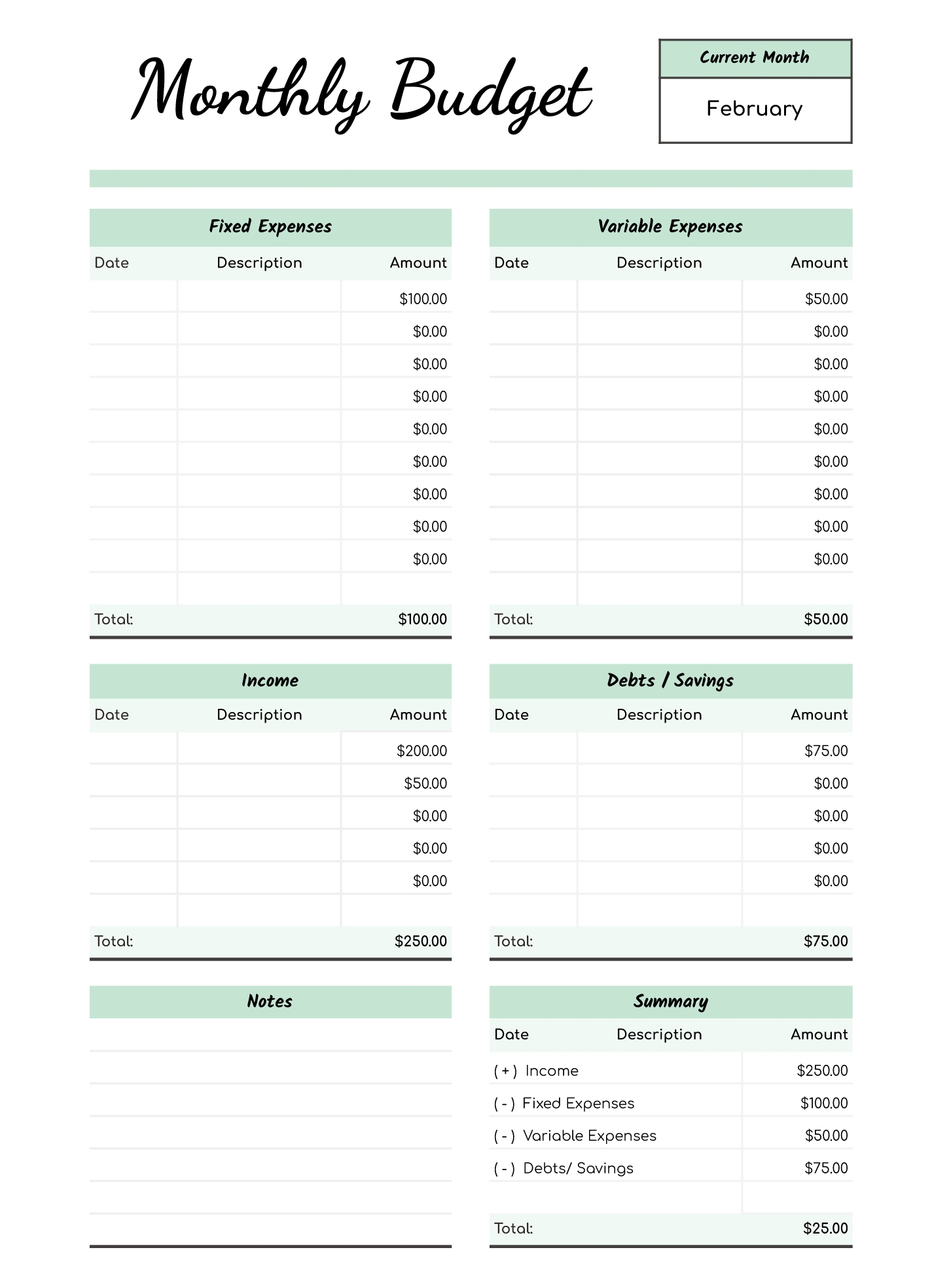 Simple Budget Worksheet Printable Free