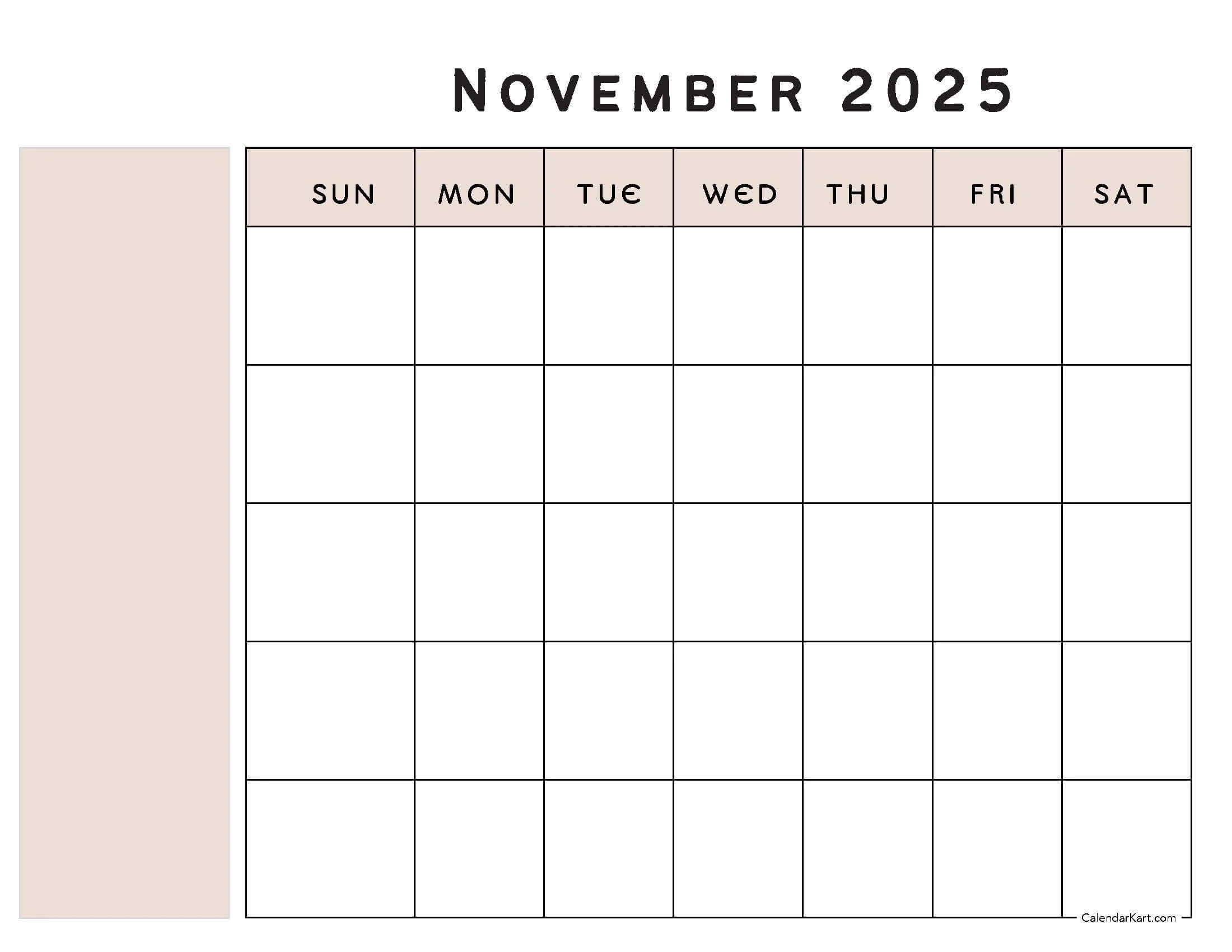 Blank Novermber Calendar Printable