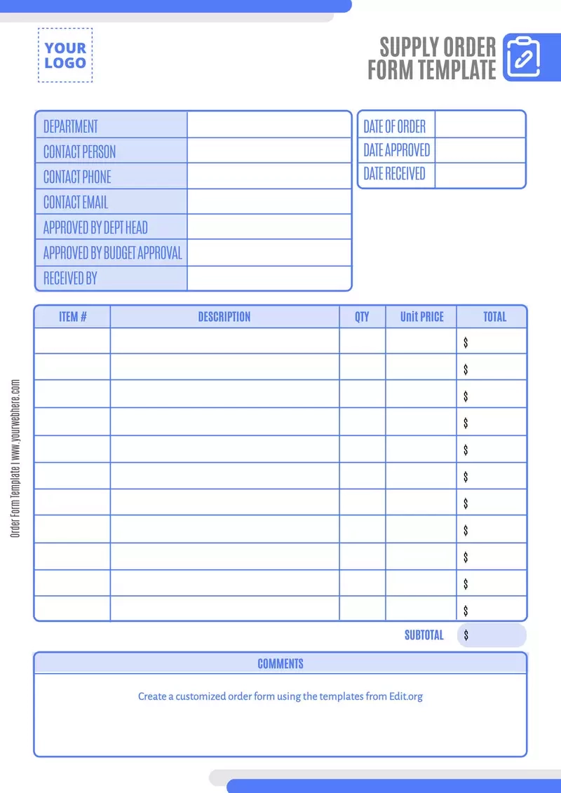 Free Order Form Template Printable