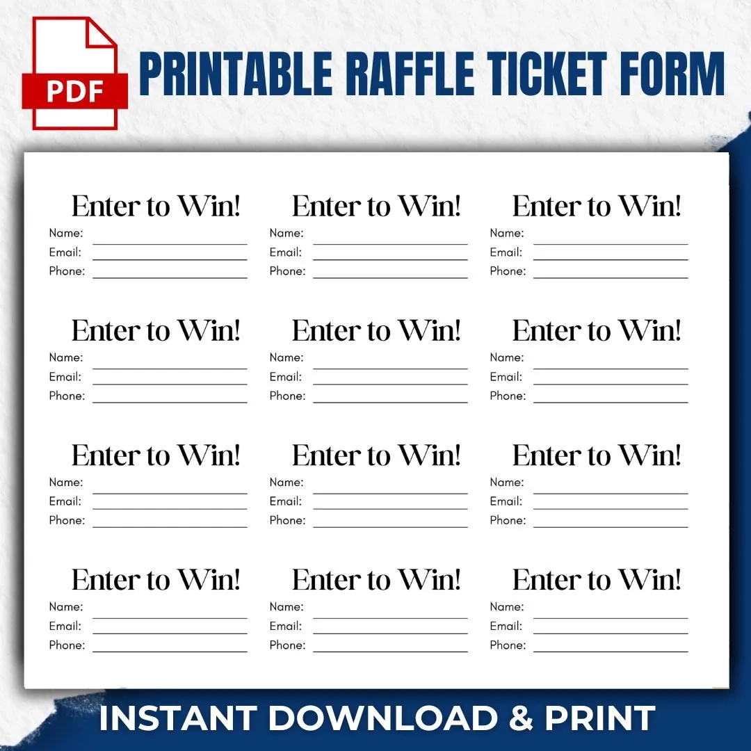 Printable Raffle Ticket Template Fundraiser Giveaway Drawing 