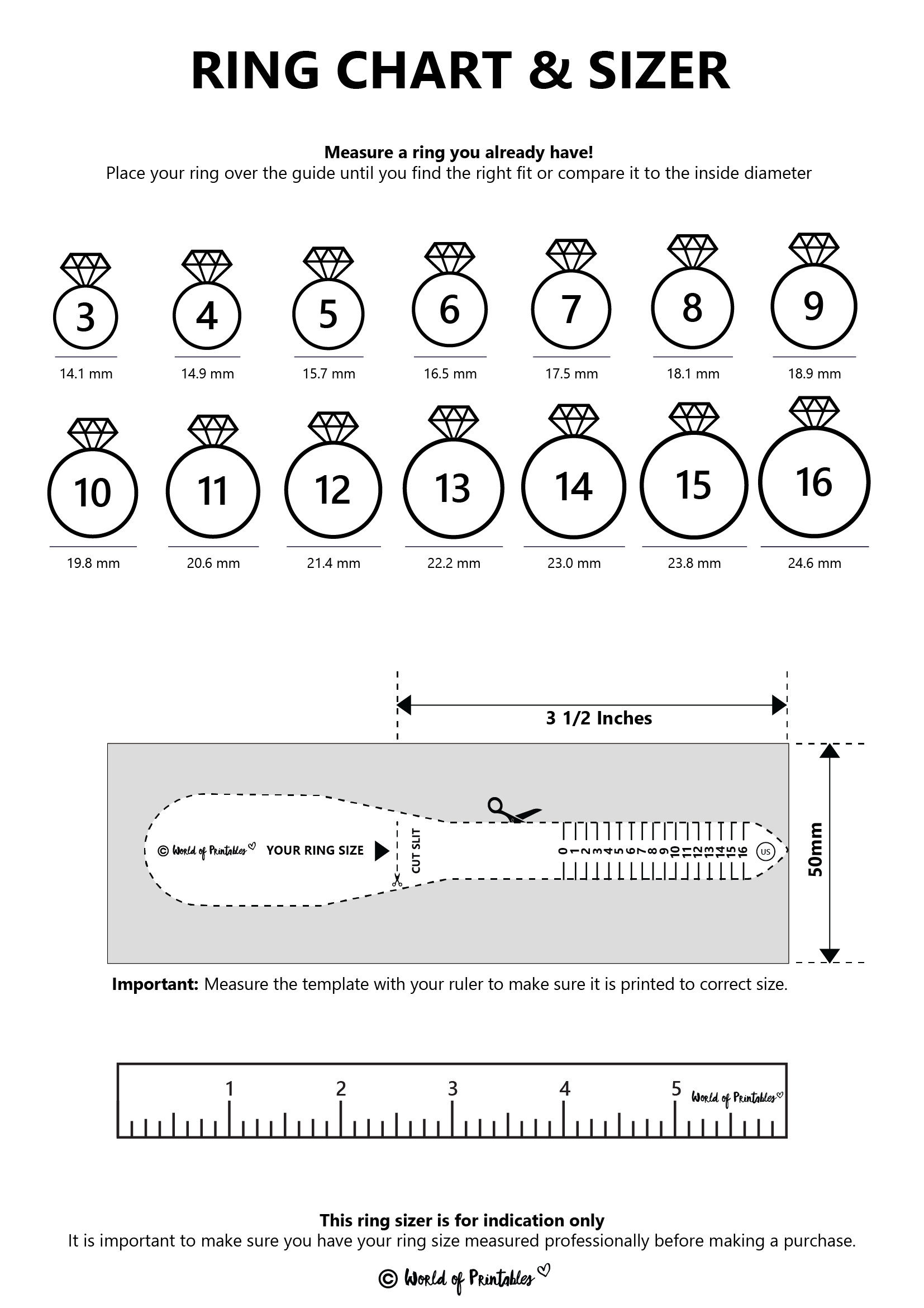 Printable Ring Size Chart Find Your Ring Size Easy World Of 