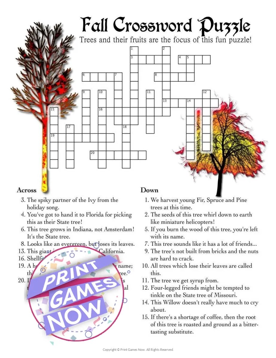 Printable Thanksgiving Crossword Puzzles Pack Party Game Print 