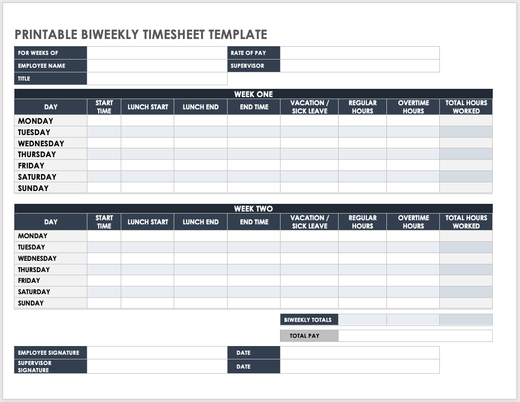 Printable Timesheets amp Time Card Templates Smartsheet