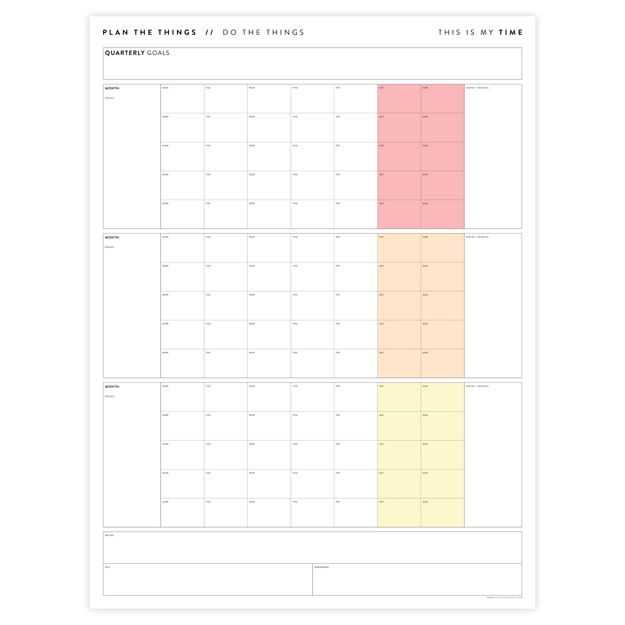 PRINTABLE UNDATED QUARTERLY WALL CALENDAR BUNDLE MONDAY START 
